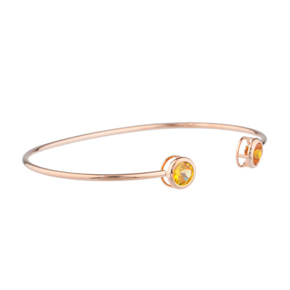 Orange & Yellow Citrine Round Bezel Bangle Bracelet 14Kt Rose Gold Plated Over .925 Sterling Silver