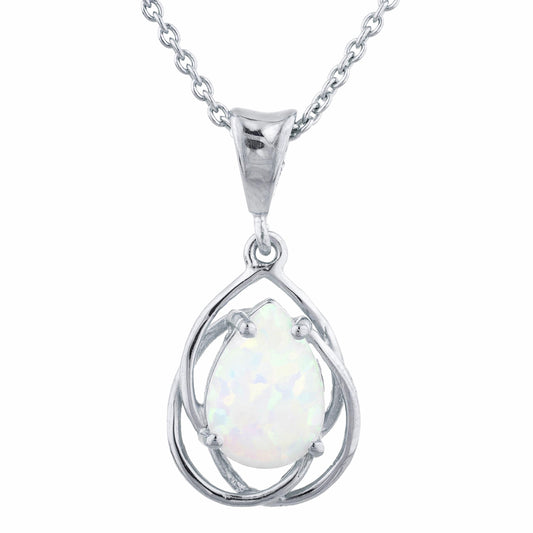 Opal Pear Teardrop Design Pendant .925 Sterling Silver