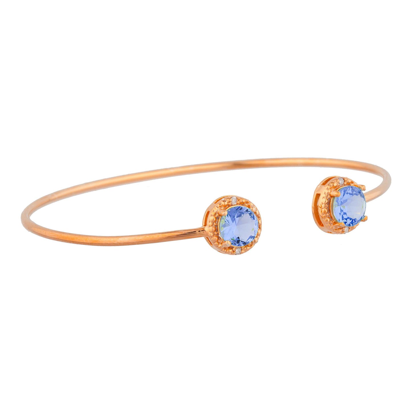 14Kt Gold Tanzanite & Diamond Round Bangle Bracelet