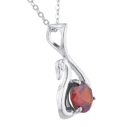 Garnet & Diamond Swan Pendant .925 Sterling Silver