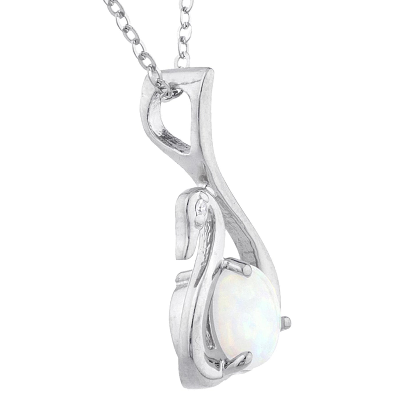 Opal & Diamond Swan Pendant .925 Sterling Silver