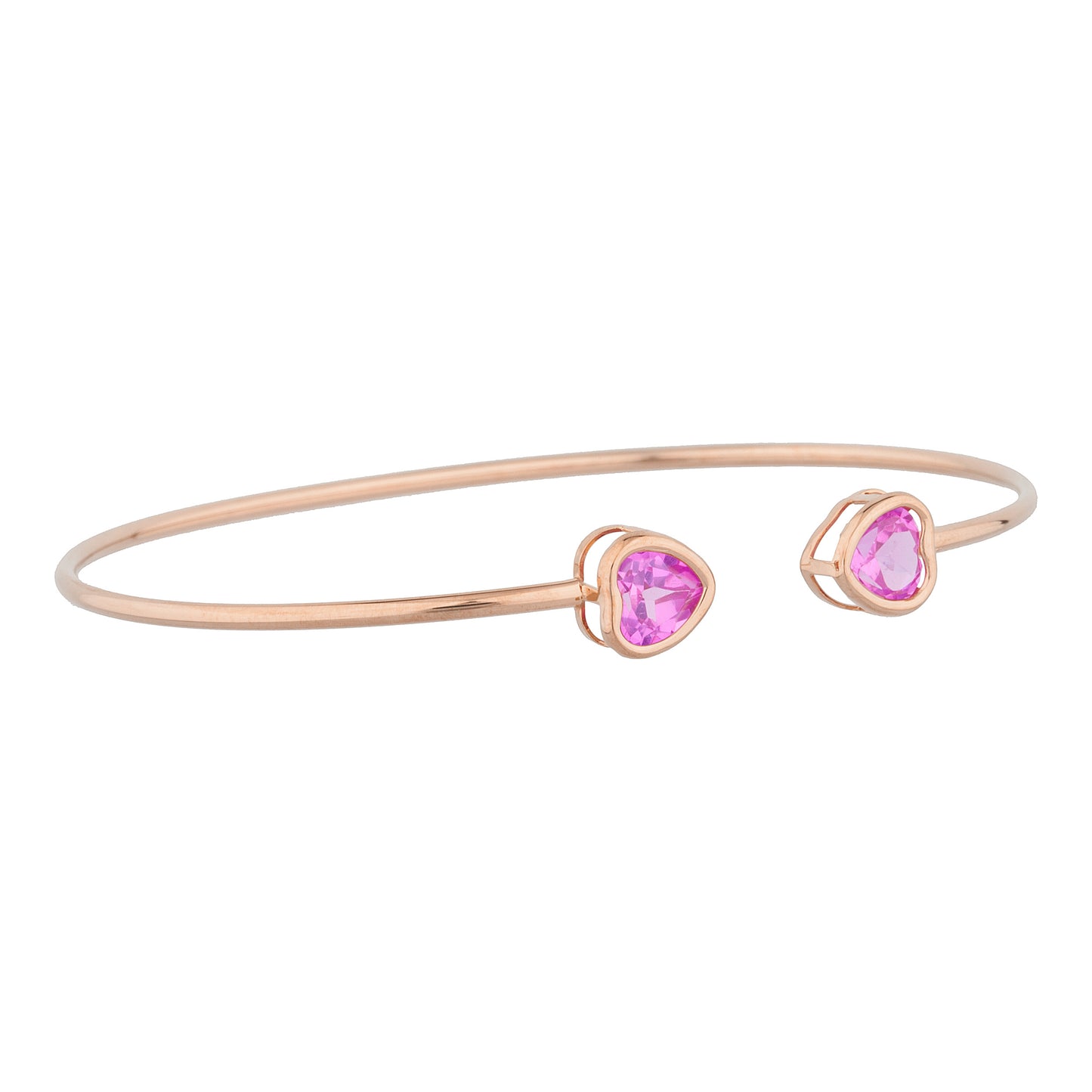 14Kt Gold Pink Sapphire Heart Bezel Bangle Bracelet