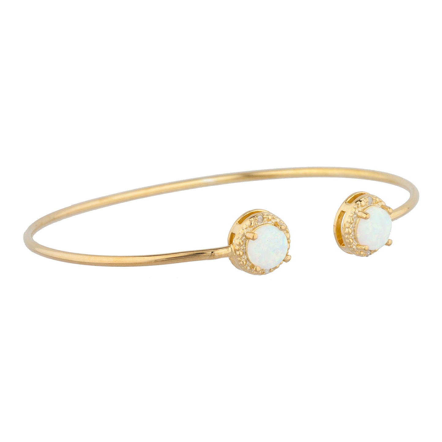 14Kt Yellow Gold Plated Opal & Diamond Round Bangle Bracelet