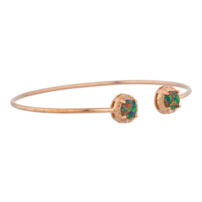 14Kt Gold Black Opal & Diamond Round Bangle Bracelet