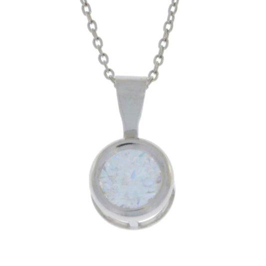 1 Ct White Topaz Round Bezel Pendant .925 Sterling Silver Rhodium Finish