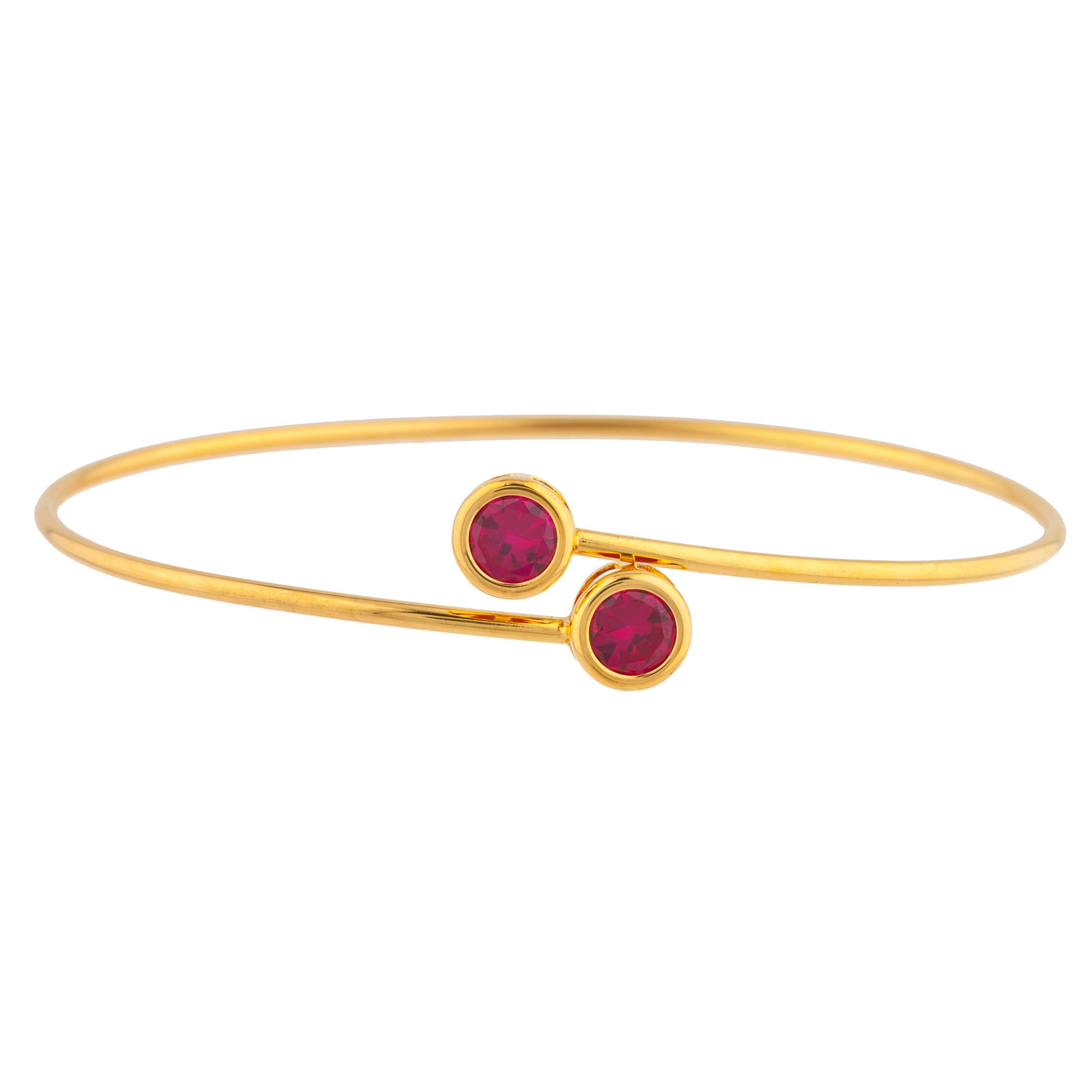 14Kt Gold Created Ruby Round Bezel Bangle Bracelet