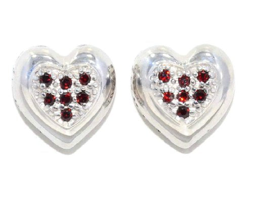 Always & Forever Engraving Garnet Heart Stud Earrings .925 Sterling Silver