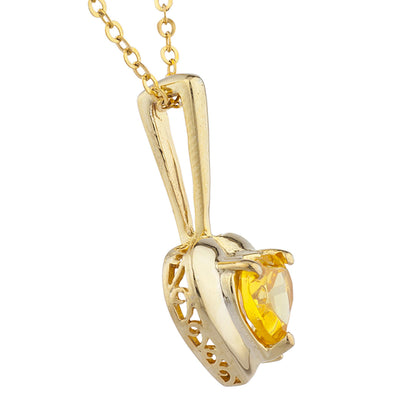 14Kt Yellow Gold Plated Yellow Citrine & Diamond Heart Pendant