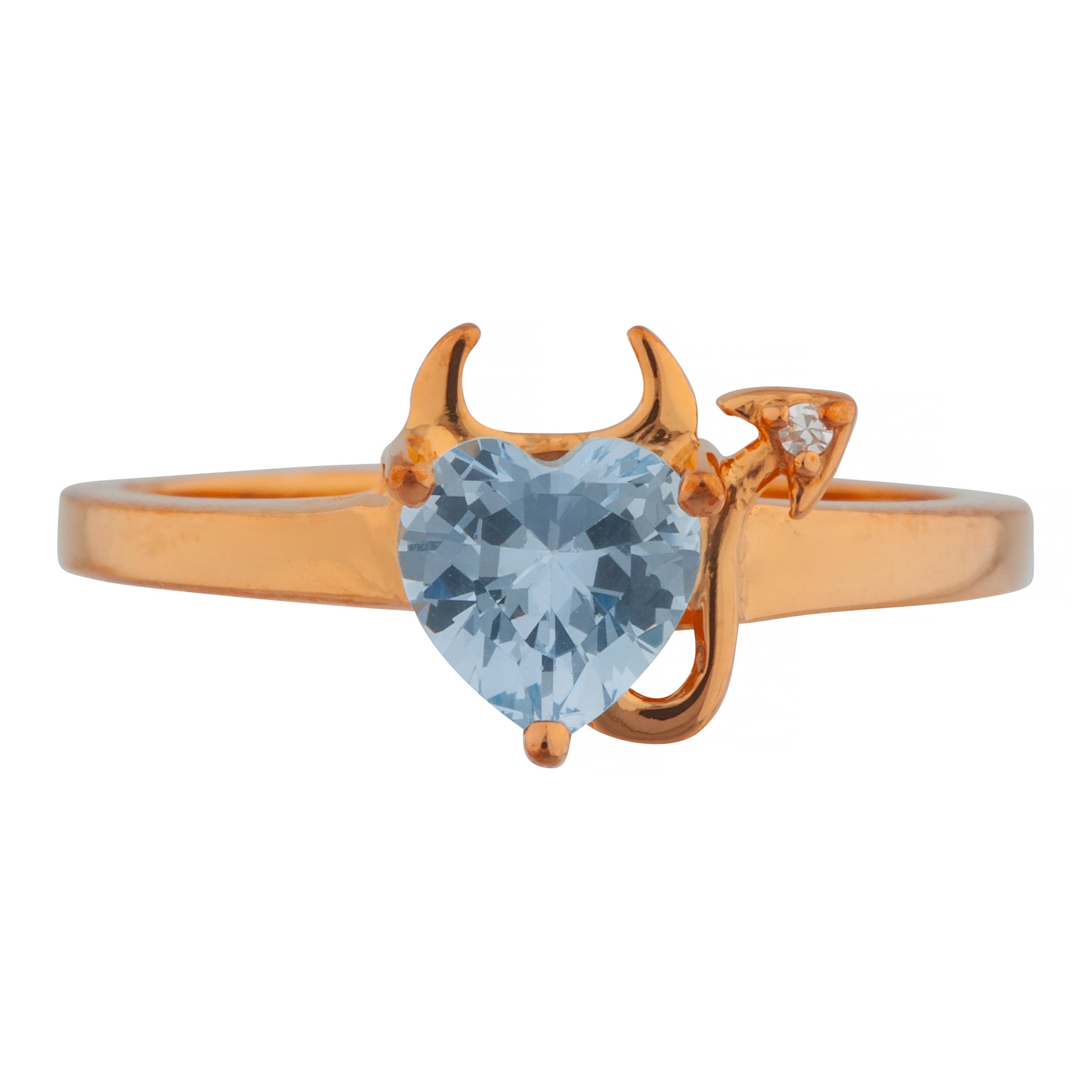 14Kt Gold Genuine Aquamarine & Diamond Devil Heart Ring