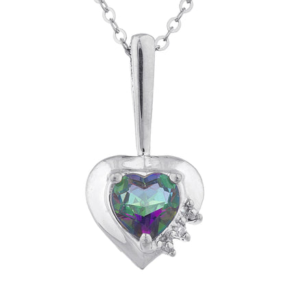 Natural Mystic Topaz & Diamond Heart Pendant .925 Sterling Silver