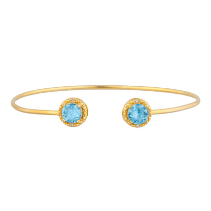 14Kt Gold Blue Topaz & Diamond Round Bangle Bracelet