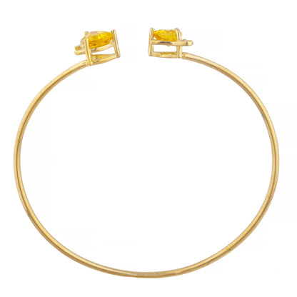 14Kt Gold Yellow Citrine & Diamond Devil Heart Bangle Bracelet