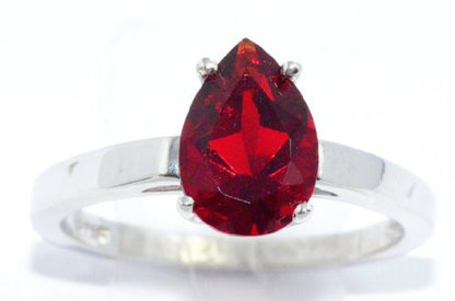 2 Ct Garnet Pear Ring .925 Sterling Silver Rhodium Finish