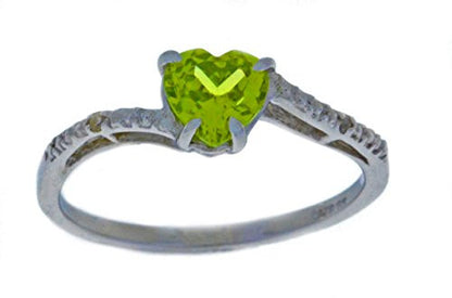 1 Ct Peridot & Diamond Heart Ring .925 Sterling Silver Rhodium Finish