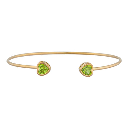 14Kt Yellow Gold Plated Peridot Heart Bezel Bangle Bracelet