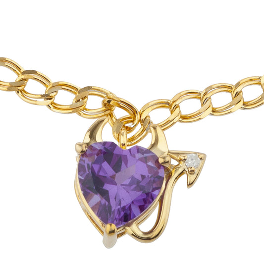 14Kt Yellow Gold Plated Alexandrite & Diamond Devil Heart Bracelet