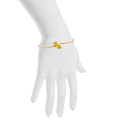 14Kt Yellow Gold Plated Yellow Citrine Heart Bezel Bangle Bracelet