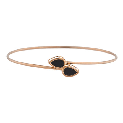 14Kt Rose Gold Plated Genuine Black Onyx Pear Bezel Bangle Bracelet