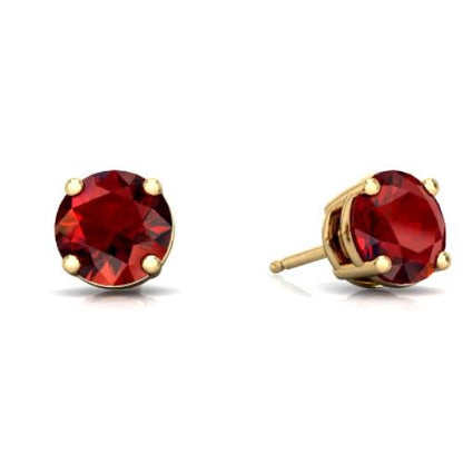 2 Ct Garnet Round Stud Earrings 14Kt Yellow Gold