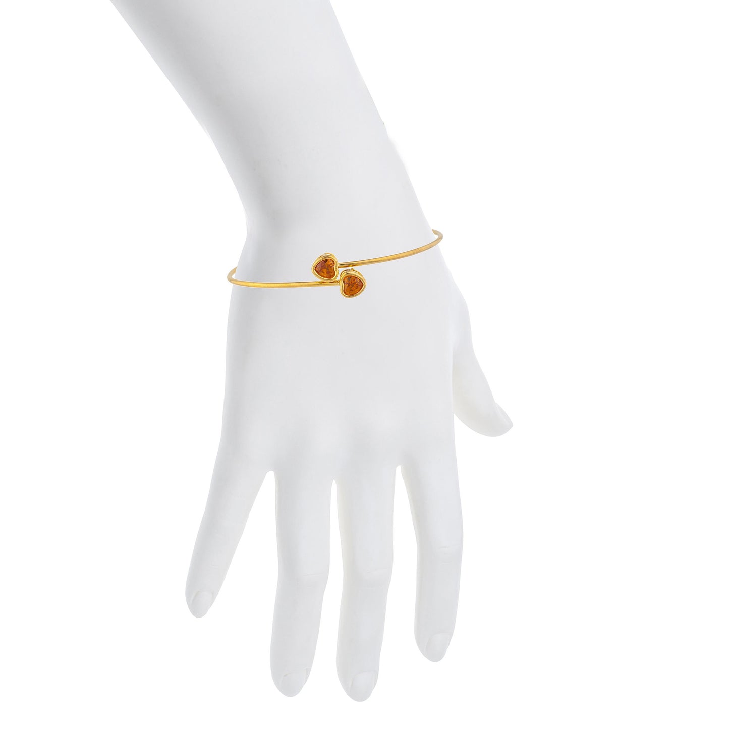 14Kt Gold Orange Citrine Heart Bezel Bangle Bracelet