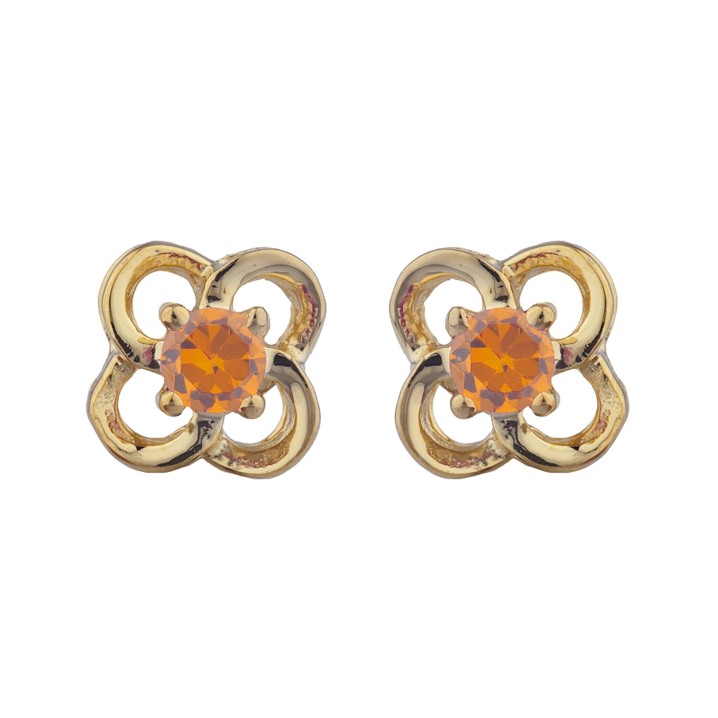 14Kt Gold Orange Citrine Love Knot Stud Earrings
