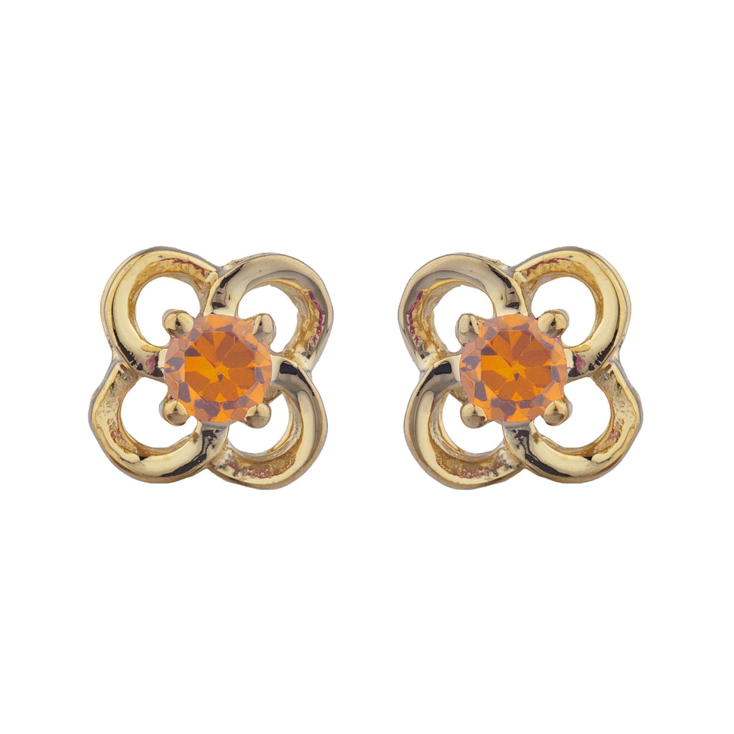 14Kt Gold Orange Citrine Love Knot Stud Earrings