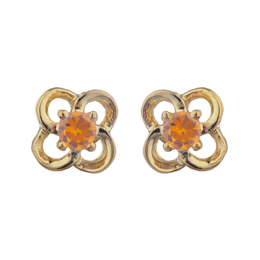 14Kt Gold Orange Citrine Love Knot Stud Earrings