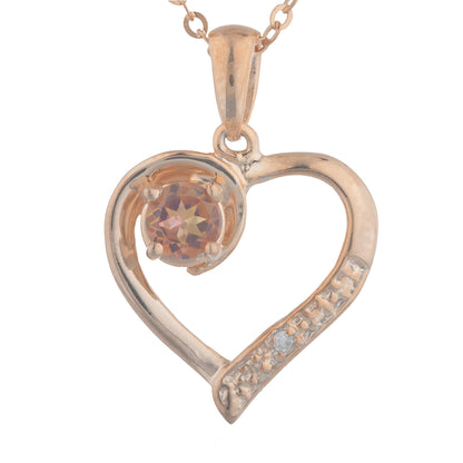 14Kt Rose Gold Plated Natural Ecstasy Mystic Topaz & Diamond Heart Pendant