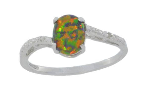 14Kt White Gold Black Opal & Diamond Oval Ring