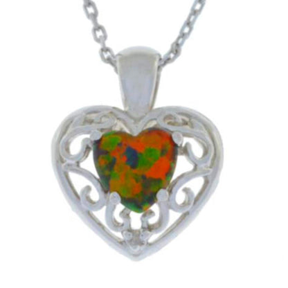 Black Opal Heart LOVE Diamond Pendant .925 Sterling Silver Rhodium Finish