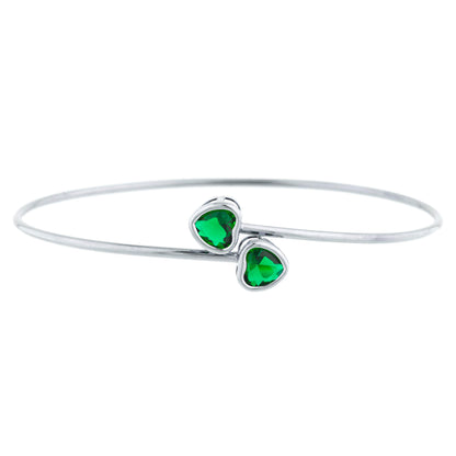 14Kt Gold Emerald Heart Bezel Bangle Bracelet