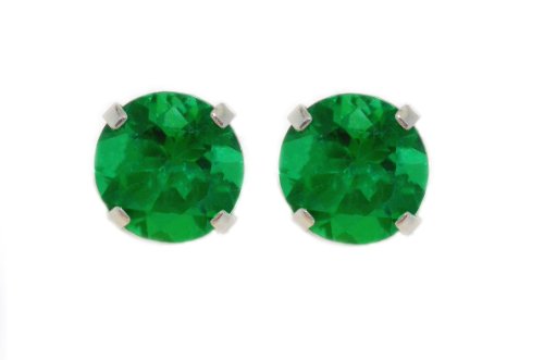 14Kt White Gold Created Emerald Round Stud Earrings