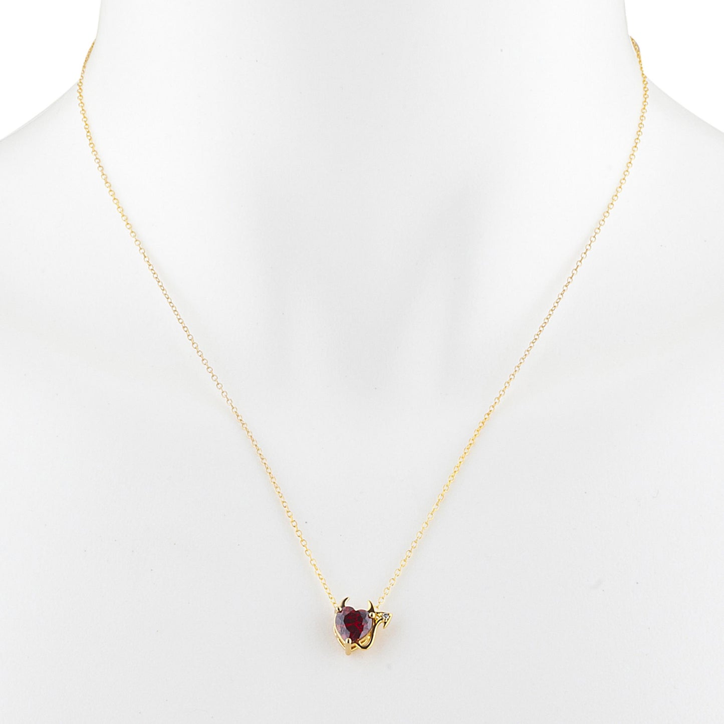 14Kt Gold 1.5 Ct Garnet & Diamond Devil Heart Pendant Necklace