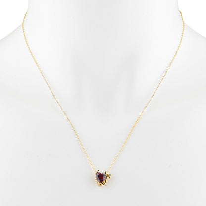 14Kt Gold 1.5 Ct Garnet & Diamond Devil Heart Pendant Necklace