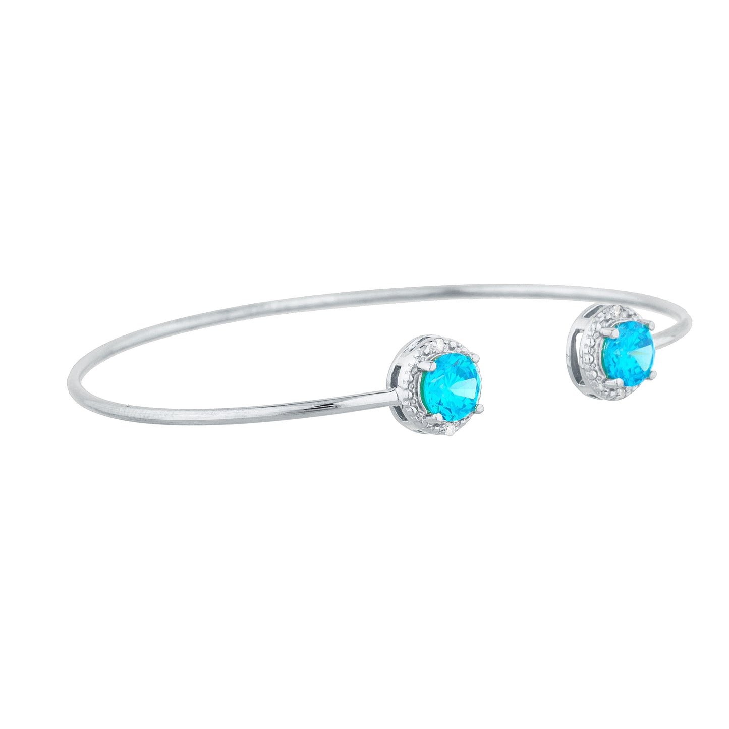 2 Ct Swiss Blue Topaz & Diamond Round Bangle Bracelet .925 Sterling Silver