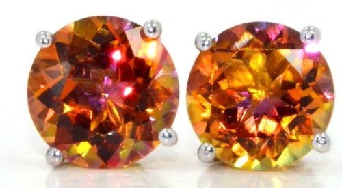 4 Carat Genuine Ecstasy Mystic Topaz Round Stud Earrings .925 Sterling Silver