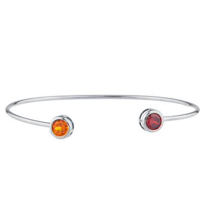 14Kt Gold Garnet & Orange Citrine Round Bezel Bangle Bracelet