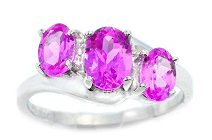 2 Ct Pink Sapphire Oval Ring .925 Sterling Silver Rhodium Finish