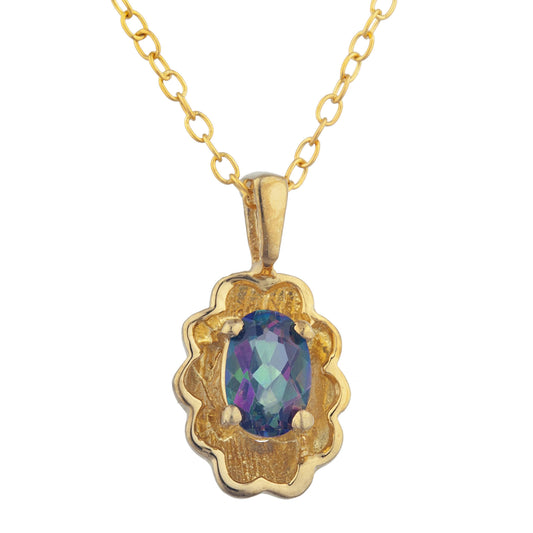 14Kt Yellow Gold Plated Natural Mystic Topaz Oval Design Pendant