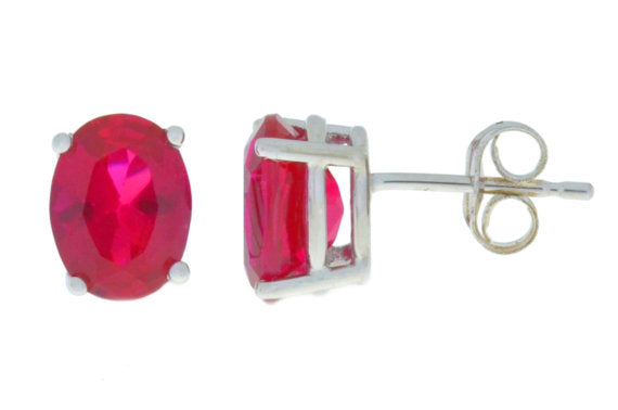 3 Carat Ruby Oval Stud Earrings .925 Sterling Silver