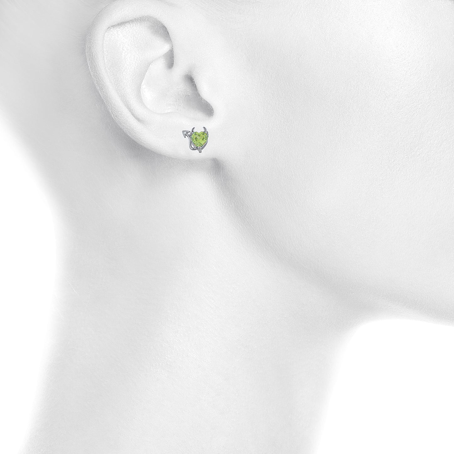 Peridot & Diamond Devil Heart Stud Earrings .925 Sterling Silver