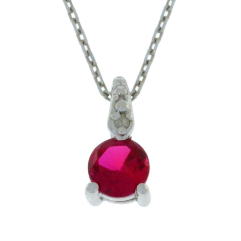 14Kt Gold Ruby Dainty Round Pendant Necklace