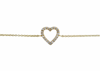 14Kt Gold Genuine Natural Diamond Open Heart Bracelet