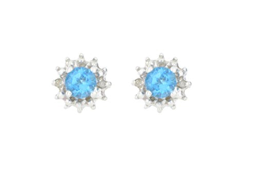 0.50 Ct Blue Topaz & Diamond Stud Earrings .925 Sterling Silver