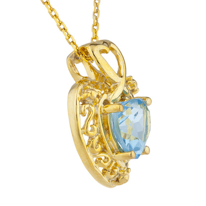 14Kt Gold Blue Topaz Heart Design Pendant Necklace