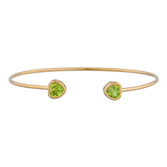 14Kt Gold Peridot Heart Bezel Bangle Bracelet