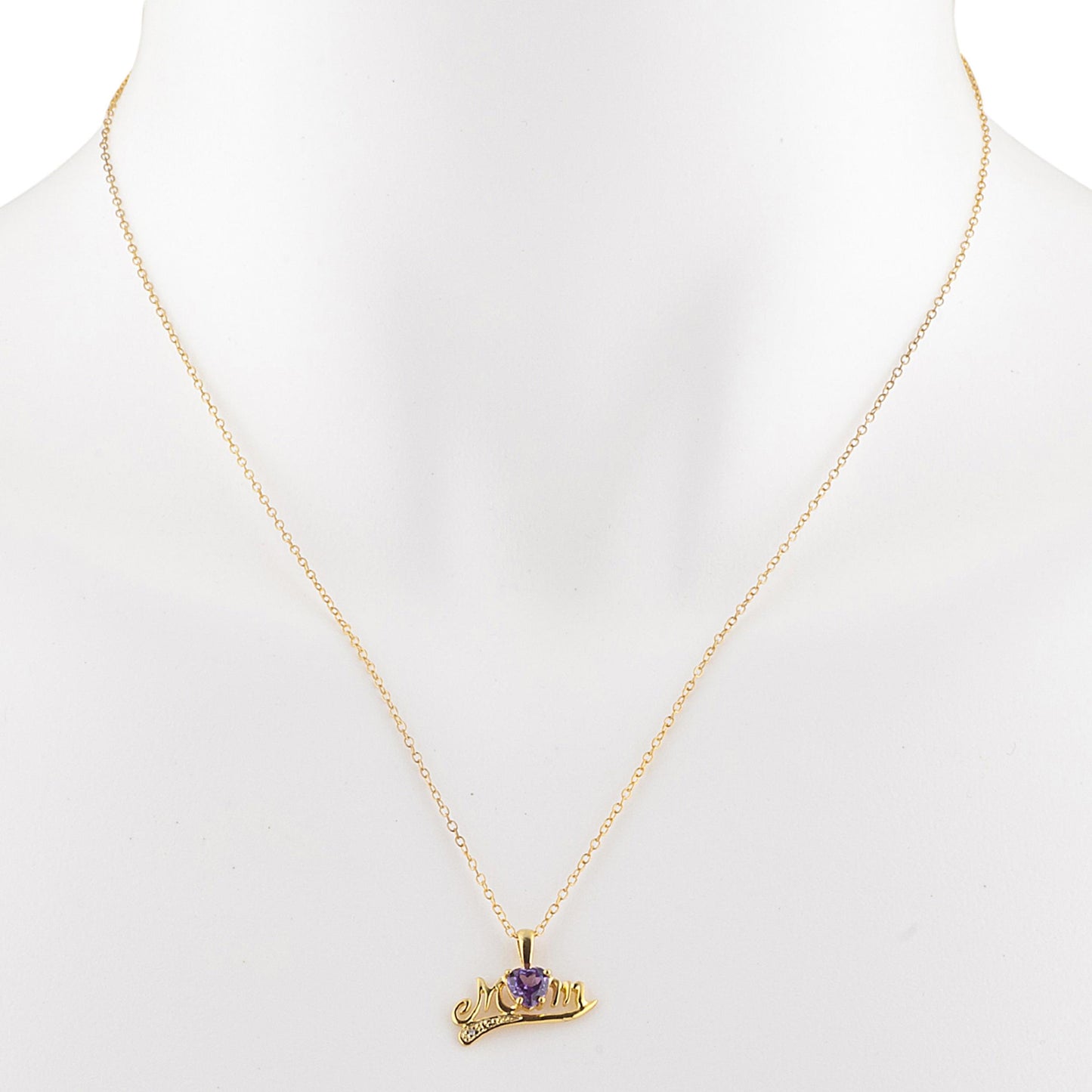 14Kt Yellow Gold Plated Alexandrite & Diamond Heart Mom Pendant