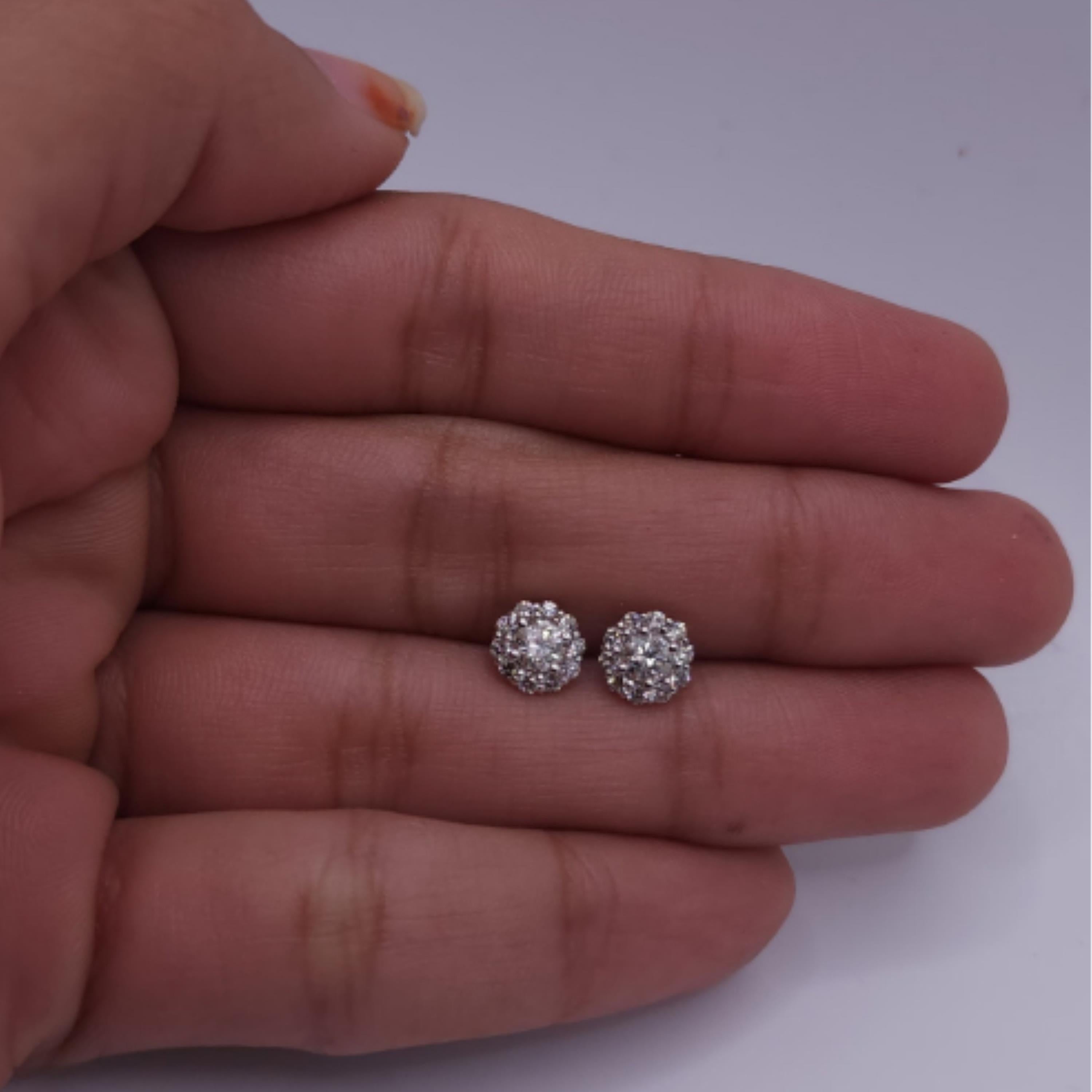 14Kt Gold 0.67 Ct Genuine Natural Diamond Halo Stud Earrings