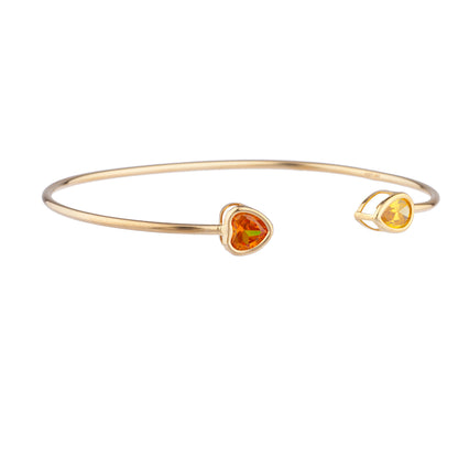 Orange Citrine Heart & Yellow Citrine Pear Bezel Bangle Bracelet 14Kt Yellow Gold Plated Over .925 Sterling Silver