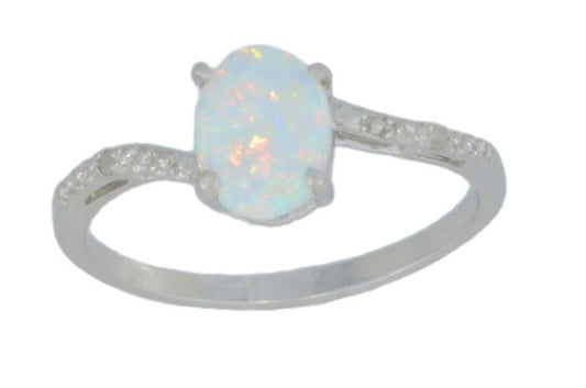 14Kt White Gold Opal & Diamond Oval Ring